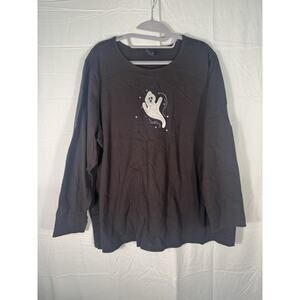 Holiday Editions Halloween Shirt.‎ black long sleeve sequin ghost top Y2k